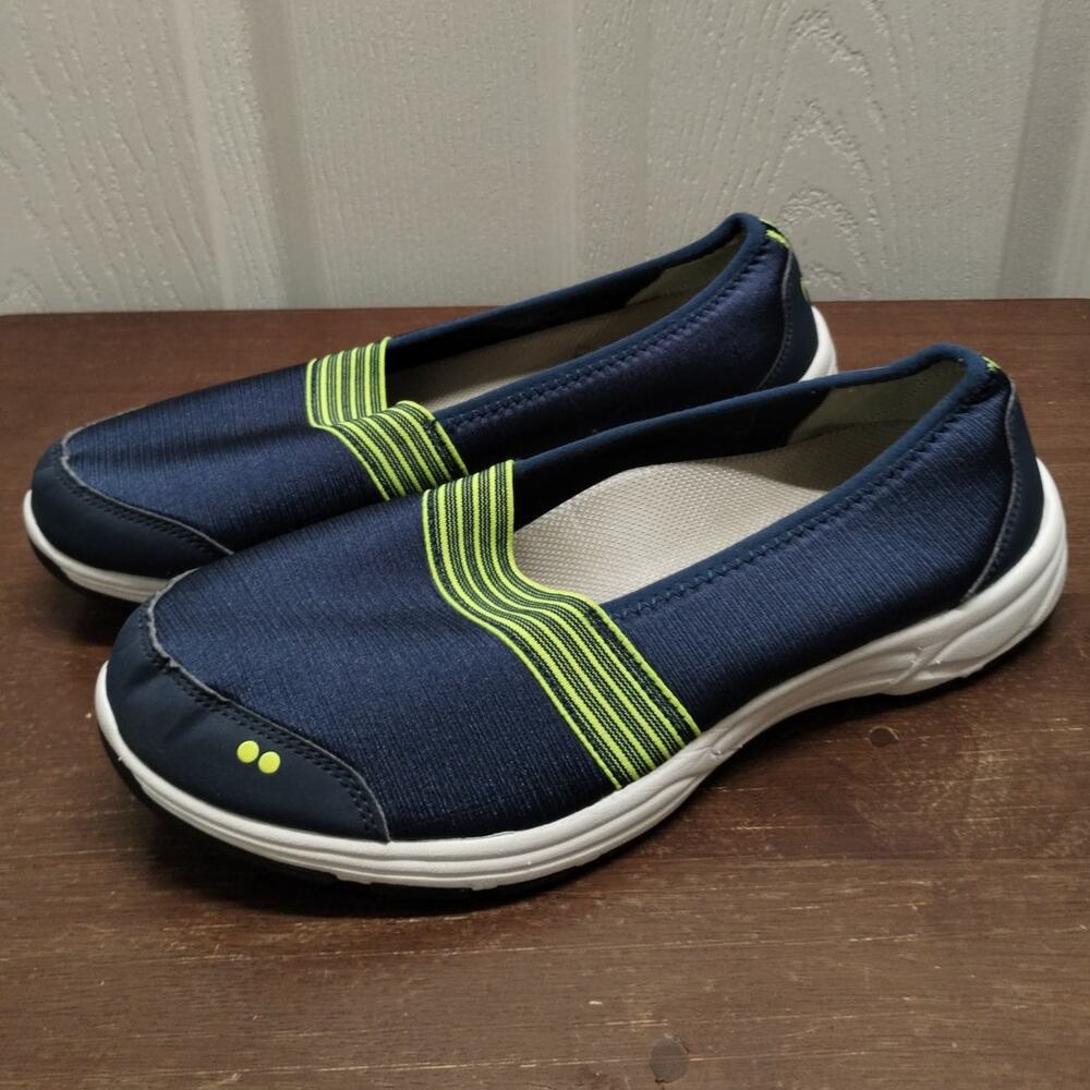 Women’s Navy Slip-On Sneakers with Lime Accent